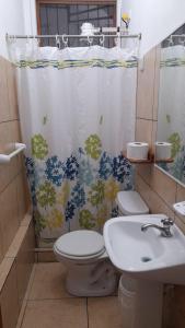 阿约拉港El Paraiso的浴室设有卫生间、水槽和淋浴帘