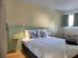 泽伊德赞德Het Zilte的一间卧室配有一张大床和两个枕头