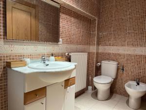 索尔德乌Apartamento Hasta 4 Pax con Terraza的一间带水槽和卫生间的浴室