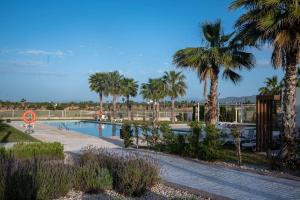 弗安特阿拉莫Casa Cariño @ Hacienda del Alamo Golf resort的度假村内棕榈树游泳池