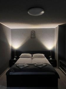 博尔塞克Casa de vacanță Cheșa的一间卧室配有一张大床,两盏灯