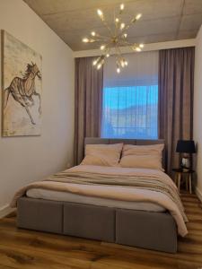 萨诺克Apartament Wyspiański的卧室内的一张大床,设有窗户