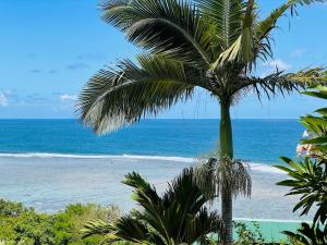 塔卡马卡布干维尔木屋的海滩上的棕榈树与大海