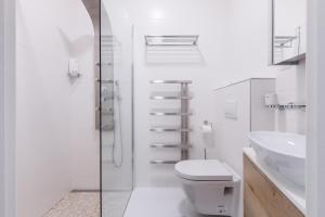 布拉格Designer Studio in New Town by Prague Days的白色的浴室设有卫生间和水槽。