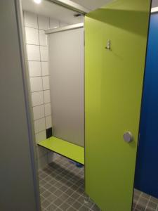 SchöllnachUrlaubspension Die Mühle的浴室设有绿门和绿色架子
