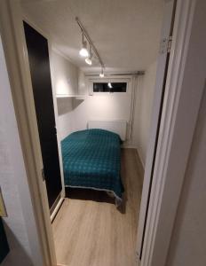 EspergærdeLouisiana Rent的一间小卧室,房间内设有一张绿色的床