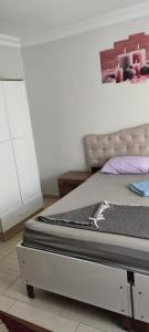 伊斯坦布尔Midtown Hotel Apartments 401 (2+1)的一张床,床架