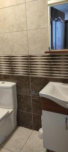 伊斯坦布尔Midtown Hotel Apartments 401 (2+1)的一间带卫生间、水槽和镜子的浴室