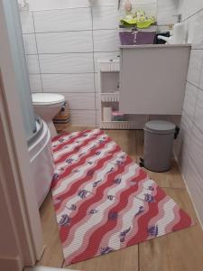 肯琴Mieszkanie na mazurach 2的地板上带卫生间的浴室地毯