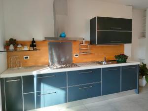 梅斯特,,,a casa di Martina的厨房配有蓝色橱柜和水槽