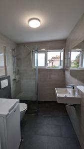 茨里克韦尼察Apartments Kety - Central heating的浴室配有卫生间、盥洗盆和淋浴。