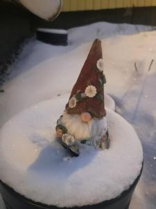 赫尔辛基Mummon saunamökki的雪中一个名人形象