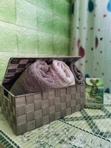 帕莱Stan na dan Goran Pale的浴室柜台上的一盒毛巾