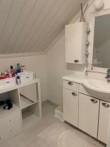 坦佩雷Modern 6-bedroom villa near Tampere city的白色的浴室设有水槽和镜子