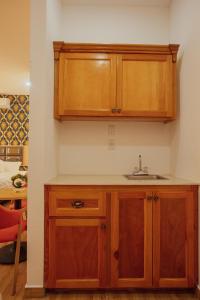 Lower Princeʼs QuarterJuly AirBnB的一个带水槽和木橱柜的厨房