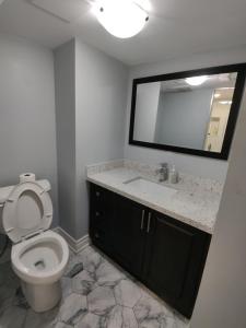 阿贾克斯Prestige Accommodation Self-contained 2 Bedrooms Suite的一间带卫生间、水槽和镜子的浴室