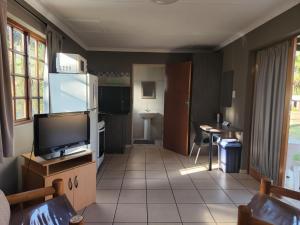 纽卡斯尔Snips Accommodation的带电视的客厅和厨房