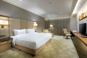 永康雀客藏居台南永康的酒店客房,配有床和电视