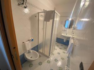 巴里Gatto Bianco le Dimore的带淋浴、卫生间和盥洗盆的浴室