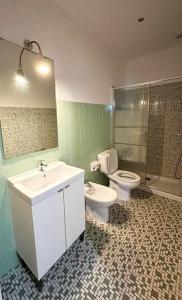 帕德隆Casa dos Cantares的一间带水槽、卫生间和淋浴的浴室