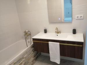 马德里HELLO HOME FERIA的浴室配有盥洗盆和浴缸。