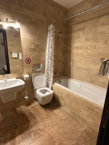 奥托佩尼Apartament Otopeni的浴室配有盥洗盆、卫生间和浴缸。