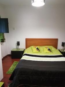 索茹Casa Véronique的一间卧室配有一张带黄色枕头的大床