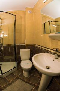 比斯特里察HOTEL CORA Bistrita的一间带卫生间和水槽的浴室
