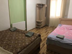 梅斯蒂亚Inga Jafaridze Guesthouse Pele的一间卧室配有两张床和电视。