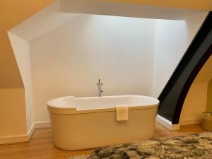 利兹魁北克豪华公寓的浴缸位于带水槽的客房内