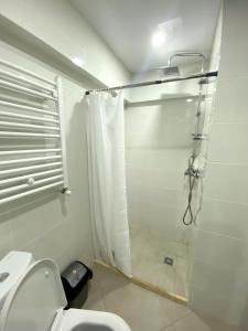 第比利斯GSS - B Apartment的白色的浴室设有淋浴和卫生间