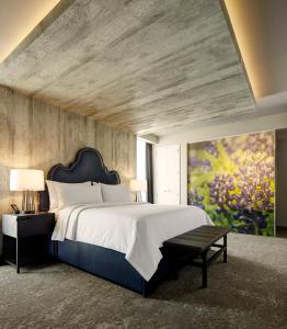 奥斯汀奥斯汀射手酒店的一间卧室配有一张大床和一张大画