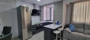 拜纳Virrey del Pino - Apartamento en Baena的一间带冰箱和沙发的小厨房