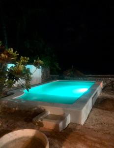 吉汶瓦Villa Lala的游泳池在晚上点亮
