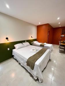 巴纳伊巴Pousada Primavera的绿墙客房内的两张床