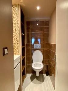 圣热尔韦莱班Bel appartement familial et cosy的一间带卫生间和水槽的小浴室