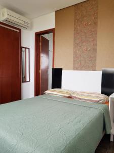 邦比尼亚斯Solar Alcantara & Lazzarotto (Residencial)的一间卧室配有一张带绿色棉被的大床