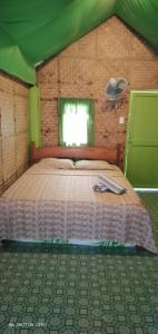 BuruangaLorenza's Cottage 1的一间位于绿色客房内的卧室,配有一张大床