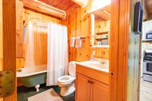 特拉弗斯城Hygge Up North Cabin的浴室配有卫生间、盥洗盆和浴缸。