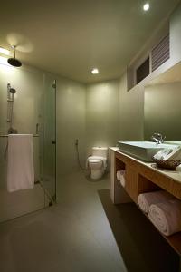 拉维尼亚山科伦坡成功酒店的带淋浴、盥洗盆和卫生间的浴室