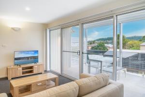 华纳海湾Warners Bay Apartments的带沙发和电视的客厅