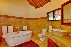 Kaingo Private Game ReserveRoyal Morubisi Founder's Lodge的带浴缸、卫生间和盥洗盆的浴室