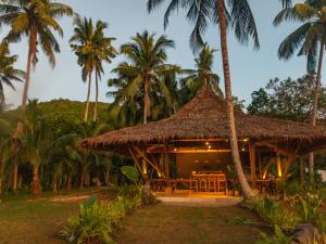 爱妮岛Eco Sanctuaries Nature Lodge Nacpan Beach, El Nido的棕榈树草屋度假村