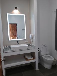 邦劳Bathala Resort的一间带水槽、卫生间和镜子的浴室