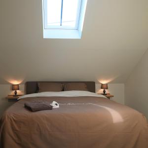 佐内贝克De Sint-Antoniushoeve的一间卧室配有一张大床和两盏灯