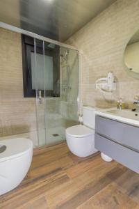 Cogollos de GuadixHotel Reina Aixa的浴室配有卫生间、盥洗盆和淋浴。