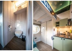 拉斯罗普Sterrenkubus的浴室的两张照片,配有卫生间和水槽