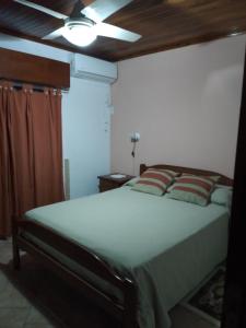 费德拉西翁Casa Magali的一间卧室配有一张床和吊扇