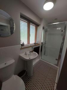 Hopton CangefordThe Hen Den的浴室配有卫生间、盥洗盆和淋浴。