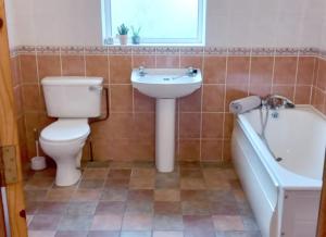 RiverSarlyn Holiday Home Achill的浴室配有卫生间、盥洗盆和浴缸。